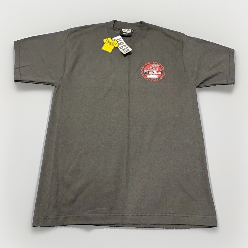 Market Studios Racing Men's M Gray Knit Graphic Logo Crew Neck T-Shirt